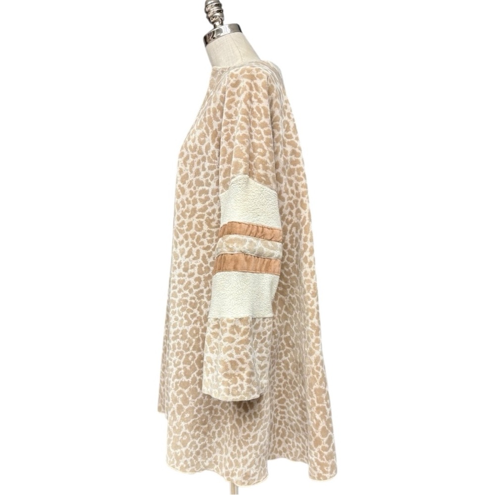 Vintage Beige Leopard Print Open Front Coat Textured Sleeve Stripes Handmade - Picture 3 of 11